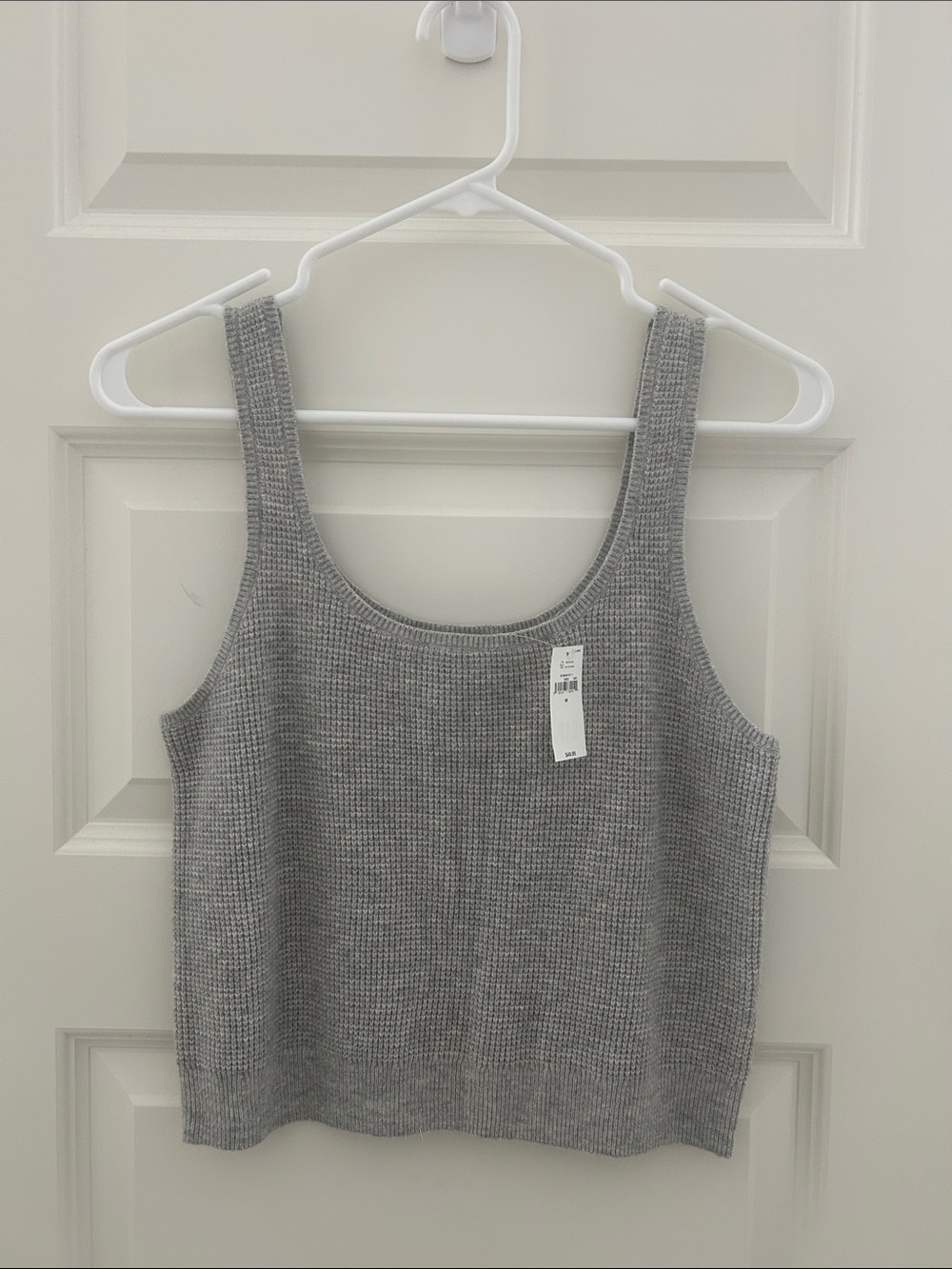 Ribbed Grey Knit Tank Top - Sleeveless Scoop Neck